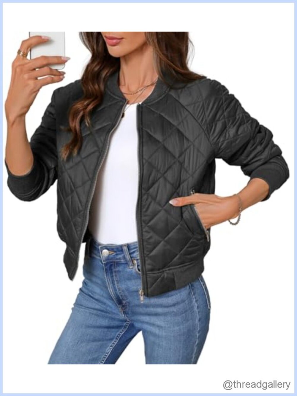 Women's Quilted Lightweight Zip Up Bomber Jacket with Pockets